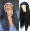 Glueless Synthetic Hair Wig Black Long Kinky Yaki Straight Headband Wig Heat Resistant 150% Density Women
