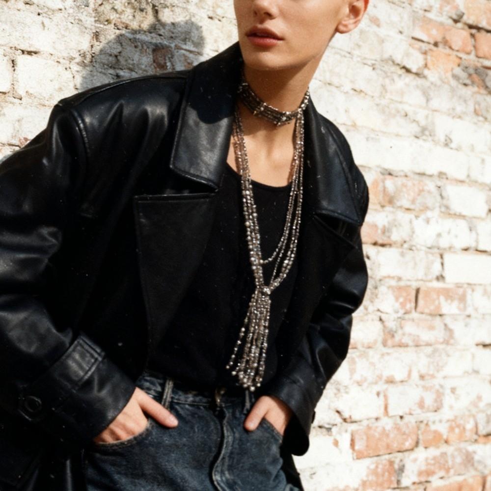 2 PCS Exaggerated Stacked Beads Necklace 2 Layers Women Collarbone Chain  Banquet