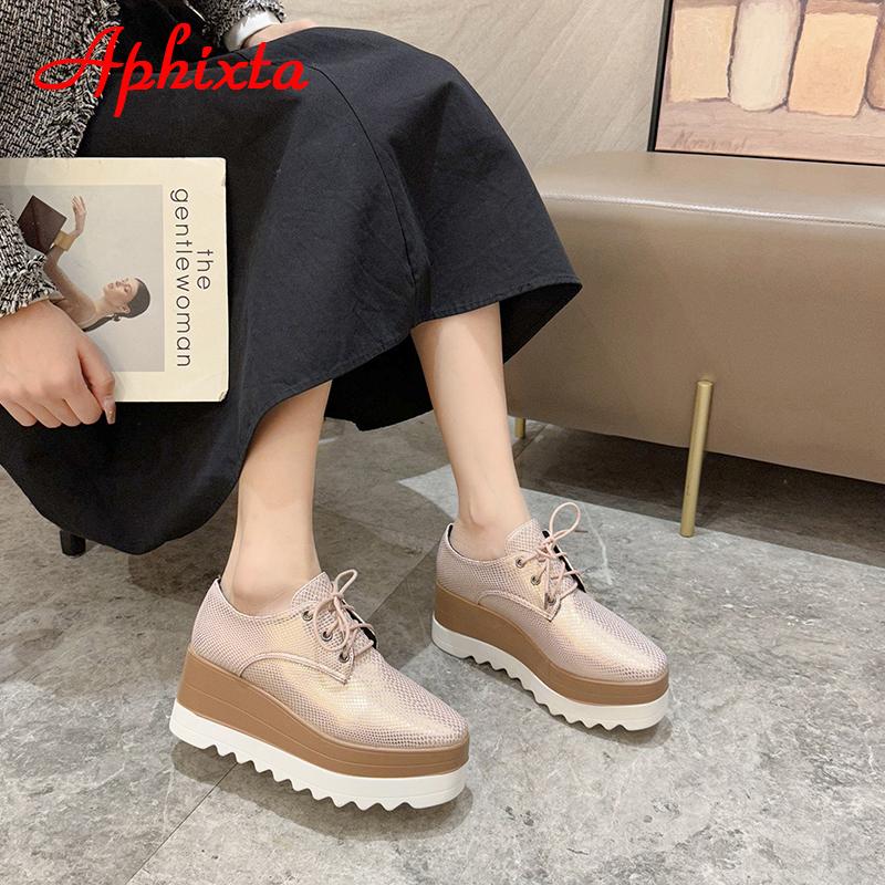 Aphixta Flat Platform Shoes Woman Lace-up 7cm Shoes Gingham Height Increaming Women's Shoes Ladies Plus Big Size 42