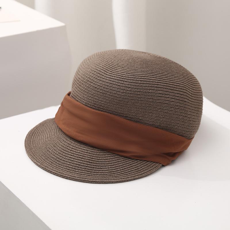 

Простая плиссированная шляпа женская летняя элегантность темперамент солнцезащитная солнцезащитная жокейская шляпа утиный язык универсальная соломенная шляпа коричневый