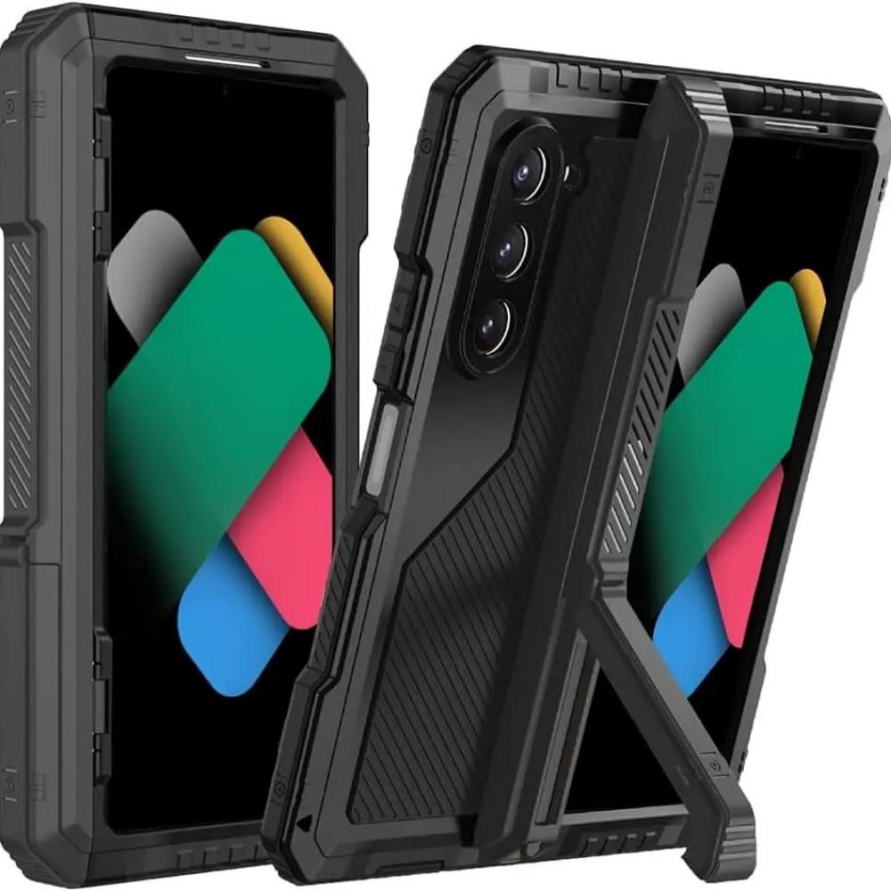 

Metal Case for Samsung Z Fold 7 6 5 4 Military Grade Armor Rugged Metal Stand Screen Protector Drop Tested Shockproof Full Cover aluminum&Galaxy Z Fold7 чорний