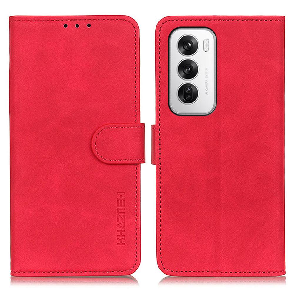 

KHAZNEH For Oppo Reno12 5G (Global) Case PU Leather Retro Texture Phone Cover Red