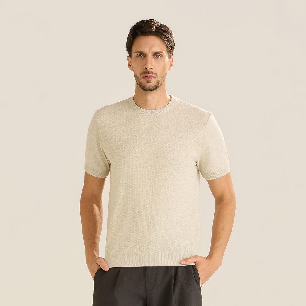 FERRAROMILANO Melange Short Sleeve Round Knit L/Gray (Am0Gtsr20232)
