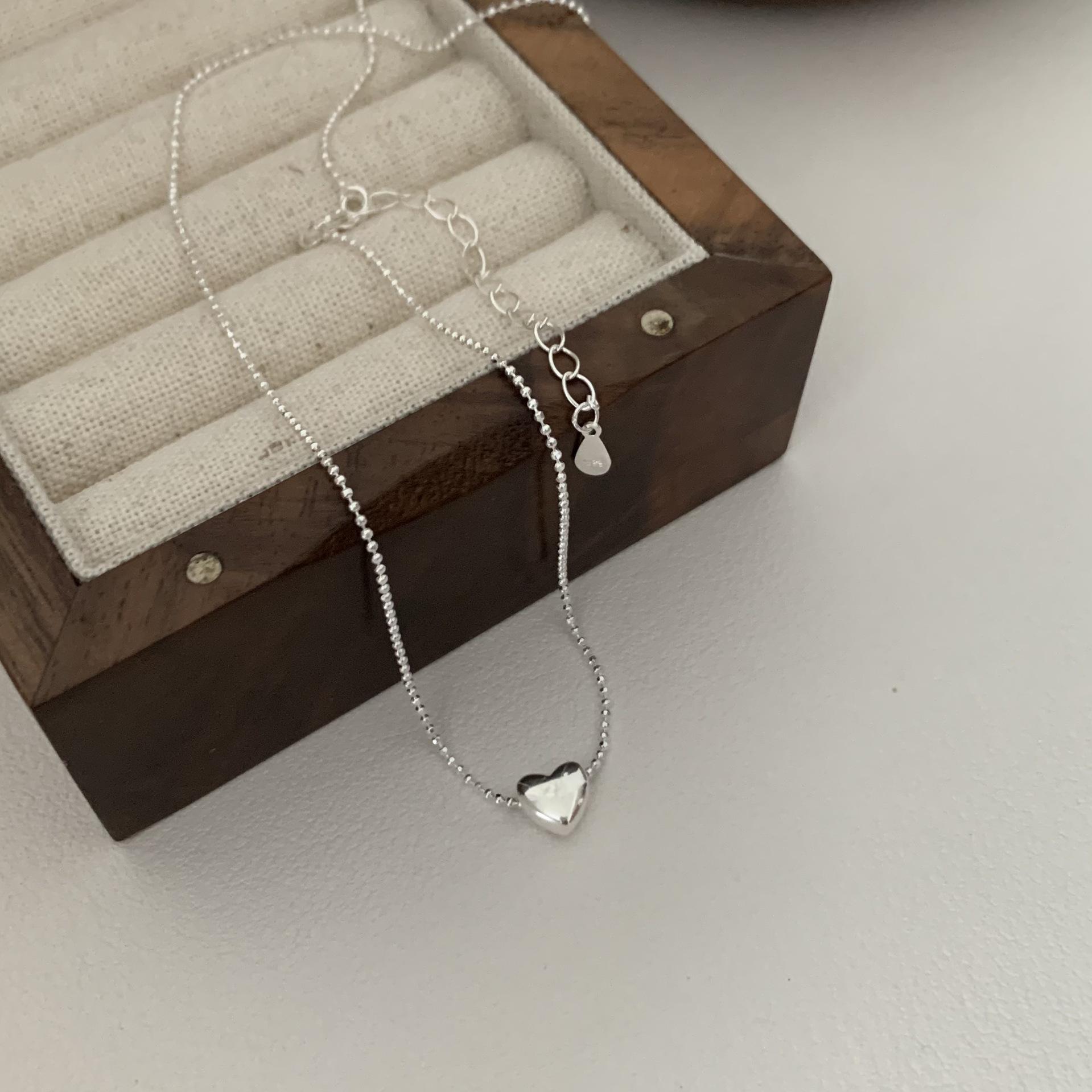 S925 Sterling Silver Heart Necklace with Colorful Bead Pendant Sterling Silver