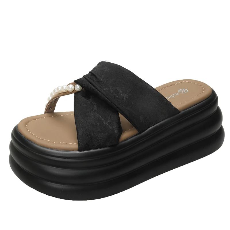 8CM NEW Heels Wedge Slides Sandals Women Casual Outdoor Slippers Female Summer Non Slip Beach Slipper Walking Chunky Shoes Woman