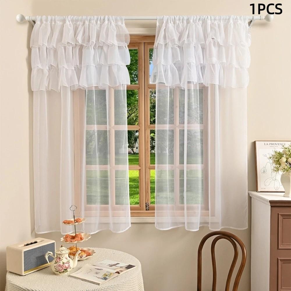 

1PCS Decoration 3 Laces Lace Curtains Rod Pocket Home Decor Sheer Curain Solid Colour Translucent Window Screen Living Room 100-130cm белый