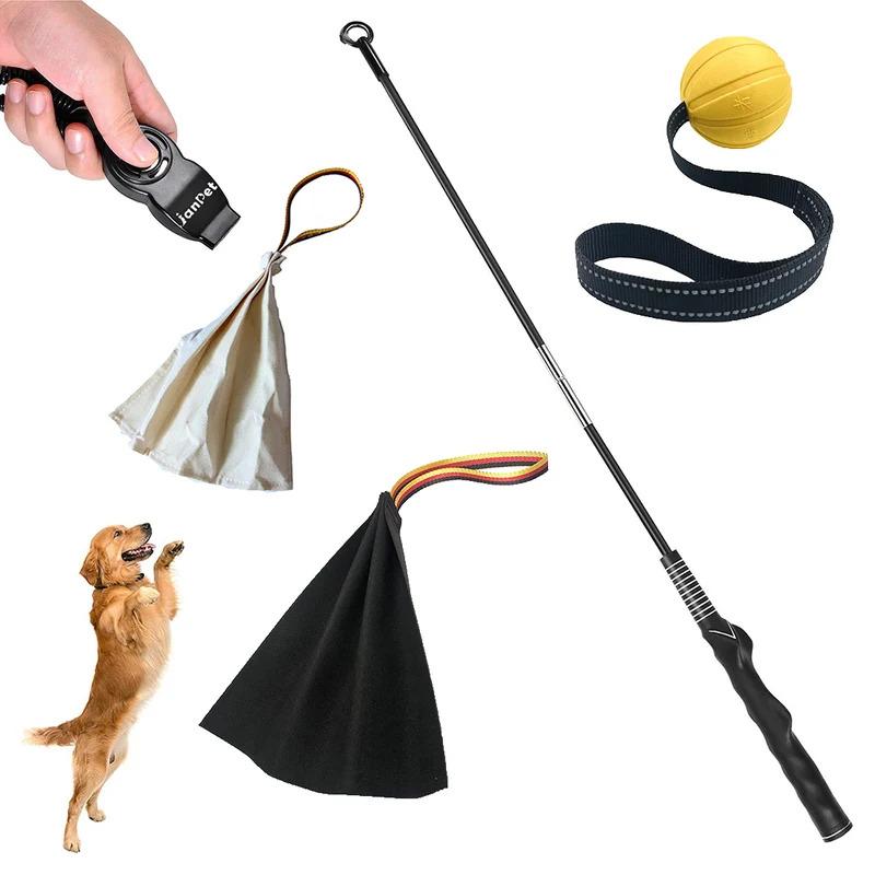 Interaktiver Hundespielzeug-Flirtstab mit Lederbisslappen und Ball Welpen-Zahnpflege-Kauspielzeug für K9-Training Kleine Große Hunde Outdoor-Spiel
