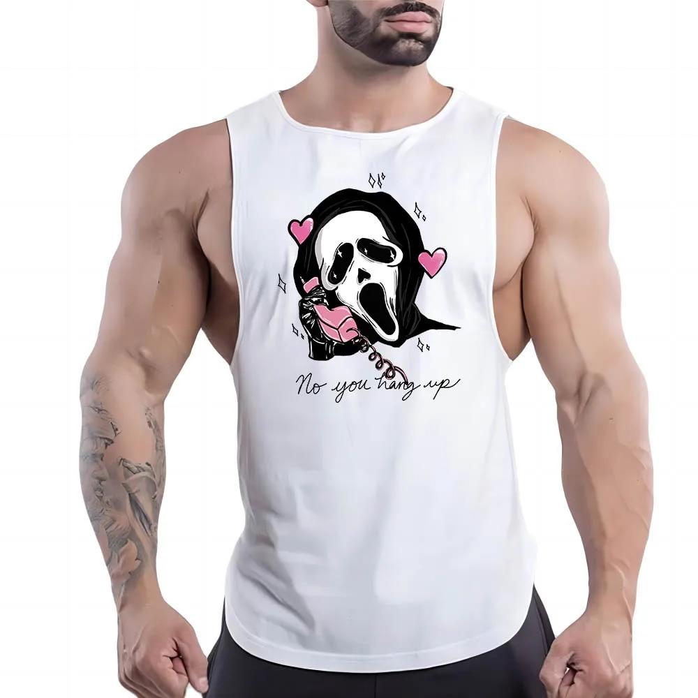 Sommer Herren Fitness Outdoor Sport Rundhalsweste Totenkopfmuster 2D Gedruckt Jugend Trend Atmungsaktives Ärmelloses Shirt