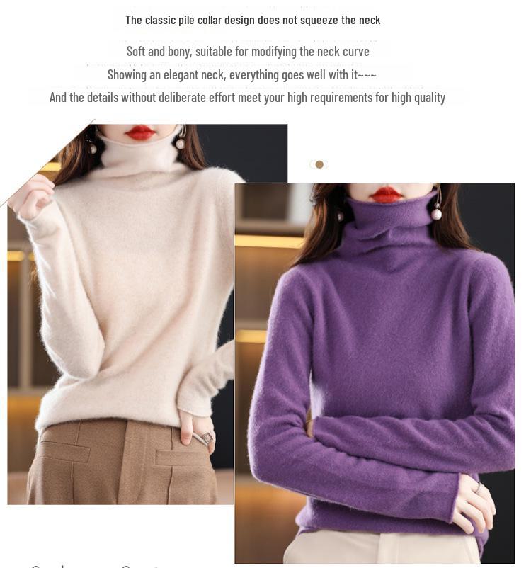 Dámský kašmírový rolák – Jednobarevný, krátký střih, jednoduchá pletenina, 100% vlna pro podzim a zimu.