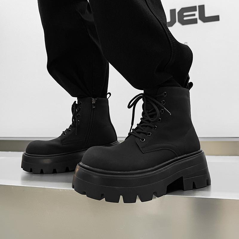 2025 spring and summer new thick-soled heightening Martin boots men's trendy locomotive boots tooling boots British style short boots 7112-J