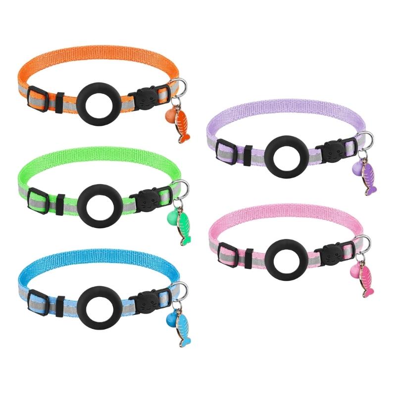 Pet Collar Adjustable Cats Collar with Reflective-Stripe & Tracker-Protector Dogs Nylon Breakaway Collar Pet Supplies