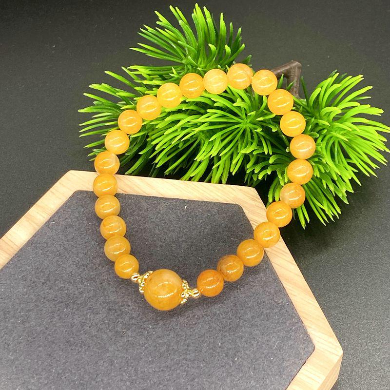 A-grade Natural Yellow Jade Bracelet for Women & Girls, Approx. 8mm Single Bead