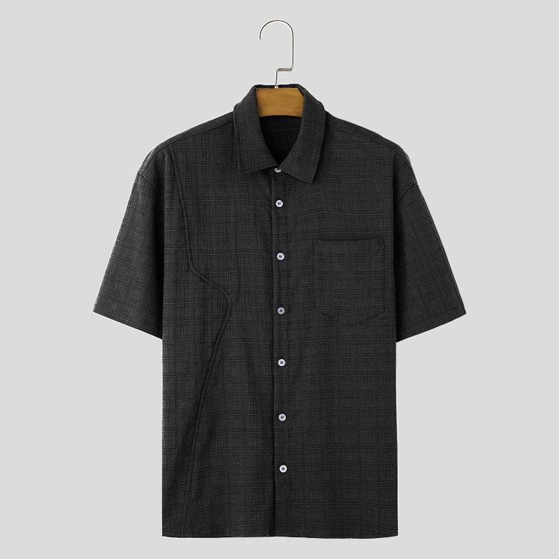 

INCERUN Мужские рубашки с отложным воротником и текстурой, свободные топы больших размеров XL