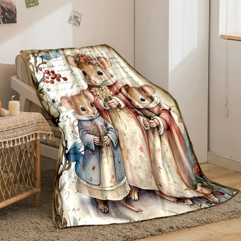 Adorable Mouse Family Themed Blanket bedroom Blanket for Livingroom Couch lunch break Soft throw for Friend's festival Gift