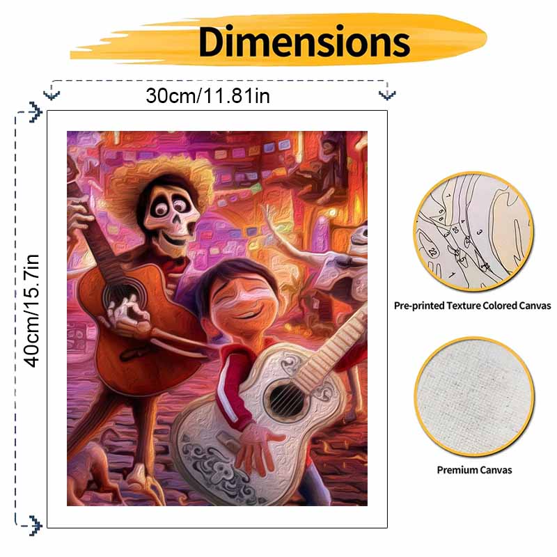 Disney Oil Painting DIY Digital Painting Music and Guitar Festival Wall Art for the Living Room and Entryway.