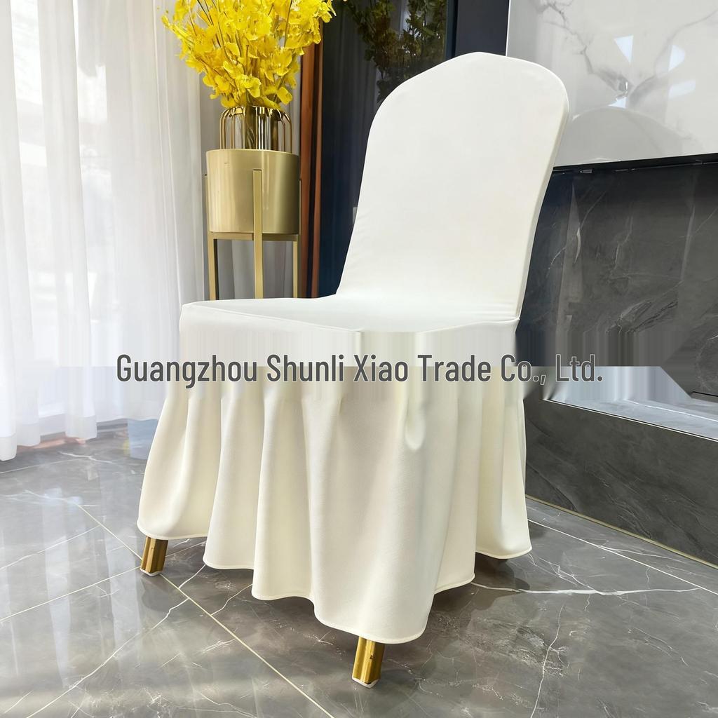 Thickened Twill Pleated Chair Cover with Bow Decoration for Weddings and Banquets
