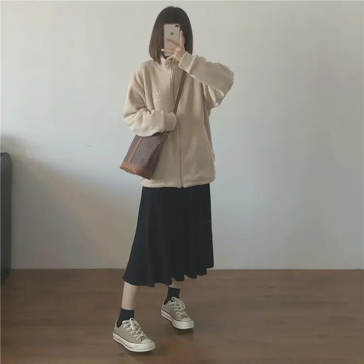 Giant Warm Velvet Embroidered High-Collar Zipper Cardigan Sweater: Thickened Women's Fleece Polar Jacket