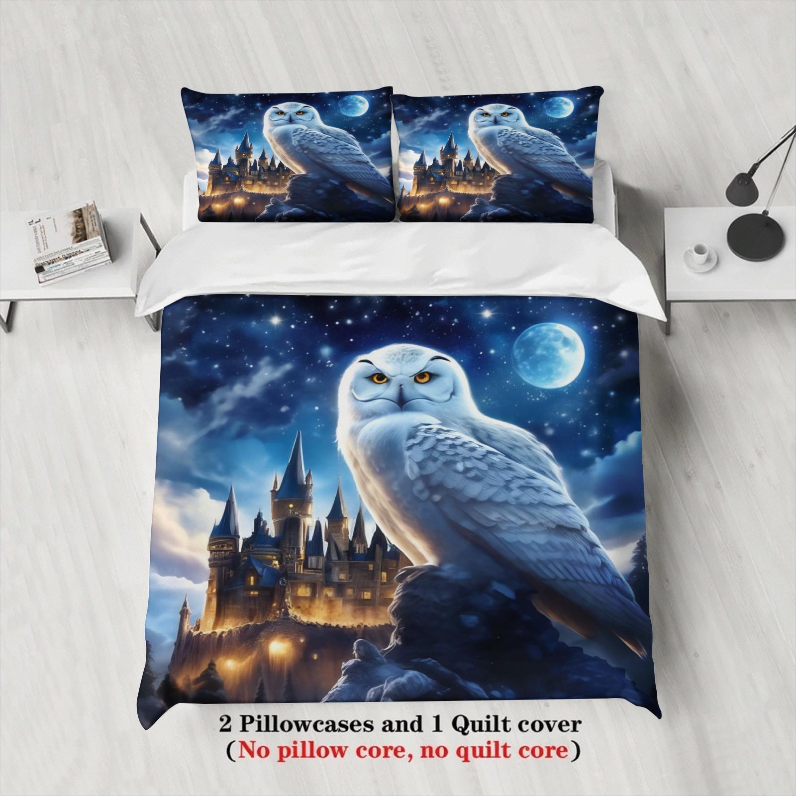 Owl Castle Bedding Set Magic Moonlight Fantasy Duvet Cover Set With Pillowcases For Teens Kids Wizard Bedroom Twin Queen King EU twin 135x200cm