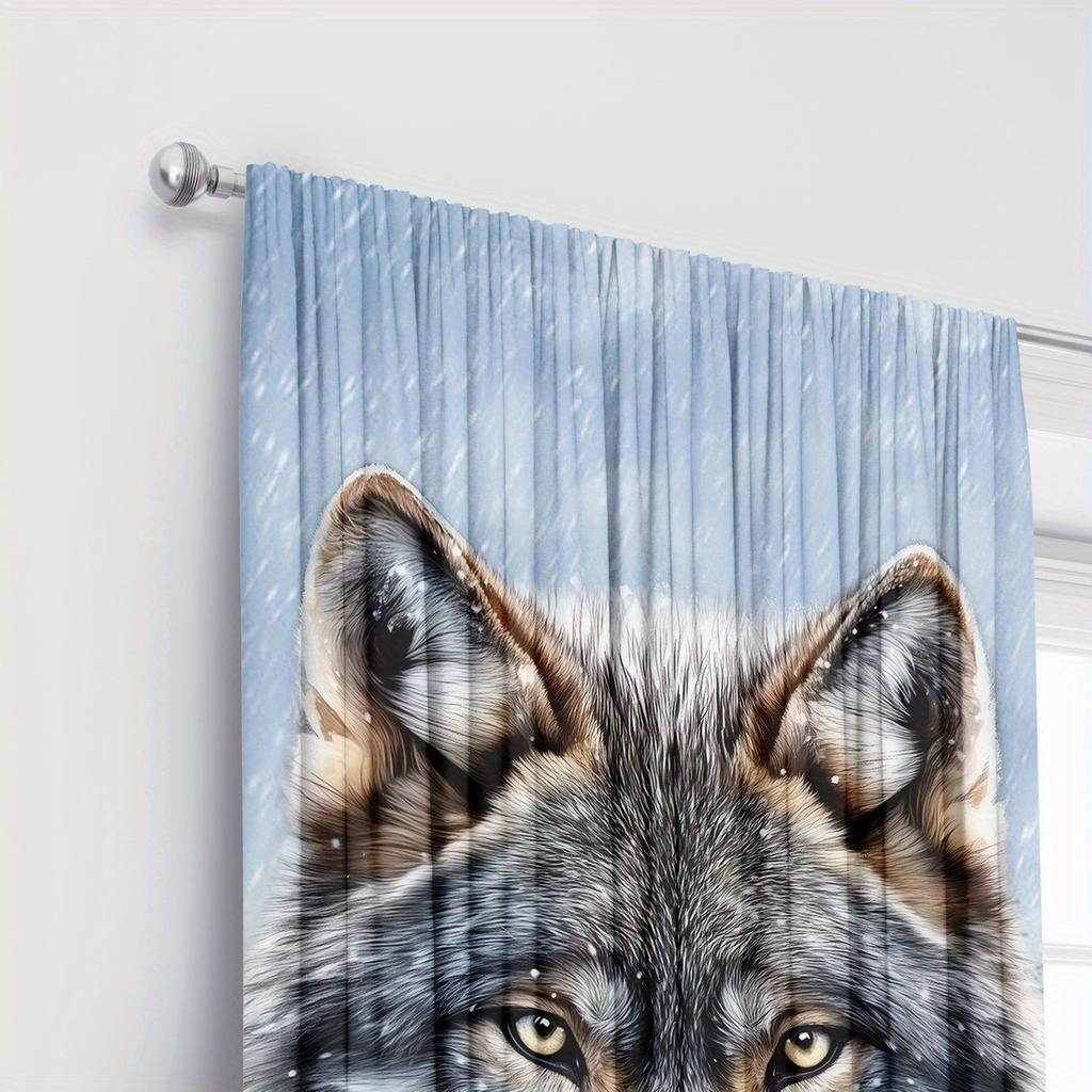2pc Wolf print curtains   polyester fabric   machine washable   suitable for bedroom and living room decoration