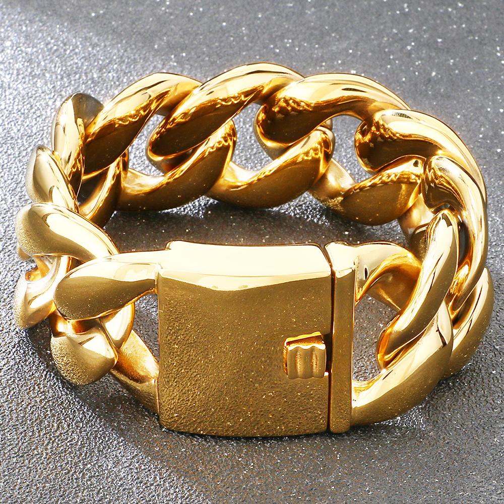 Bracelet Chaîne Cubaine Hip Hop Cool 25/30mm Homme Plaqué Vide Acier Inoxydable 316l Bracelets Homme Robuste Bijoux de Rue