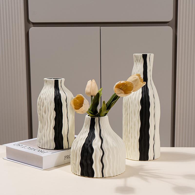 Keramikvase Geometrische Streifen Welle Handgefertigt Unregelmäßige Vase Blumentopf Blumenarrangement Zubehör Heimdekoration