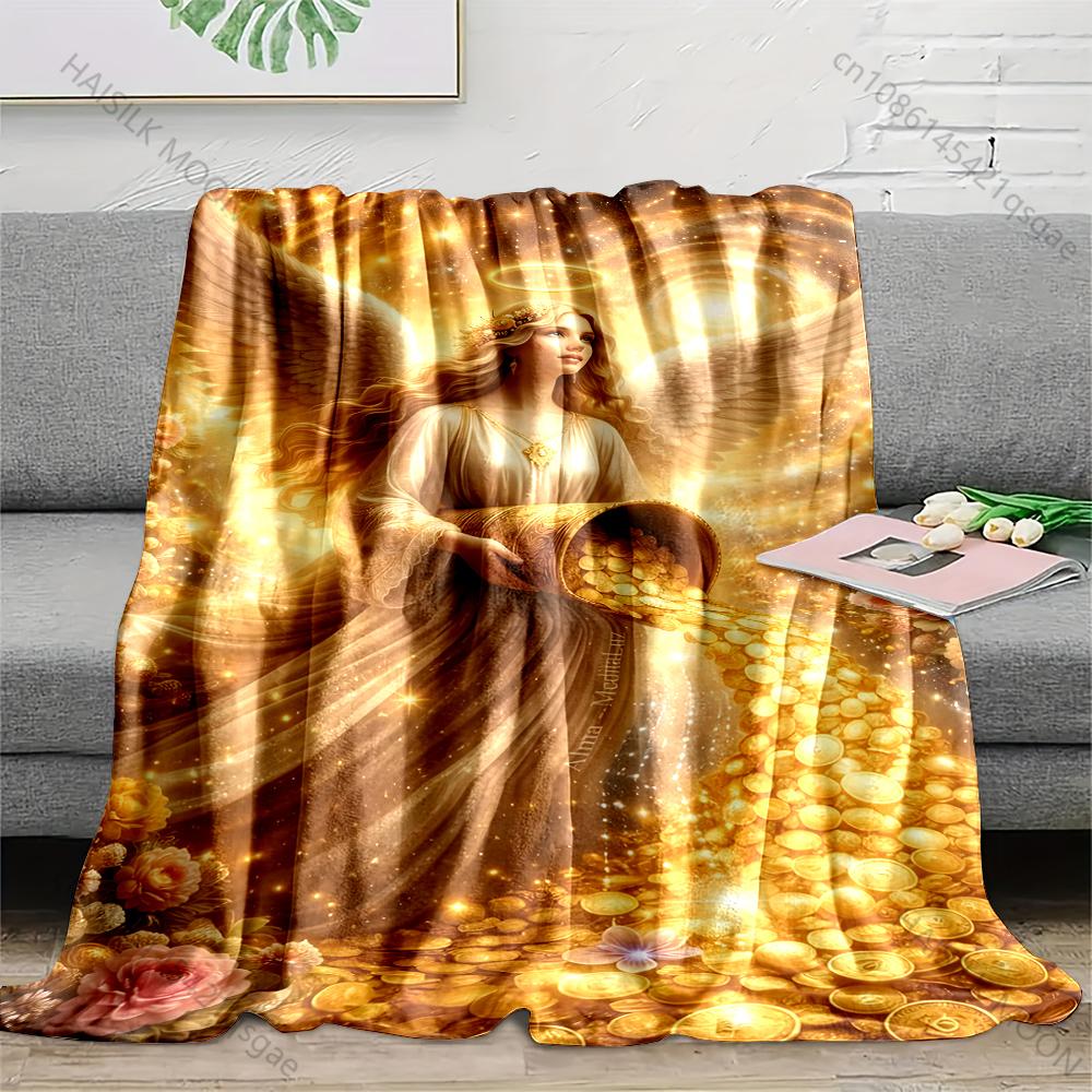 1PC Angel spreading coins in garden Blanket Suitable for Home Bedroom Sofa Travel Camping Blanket Various Sizes for Gifts