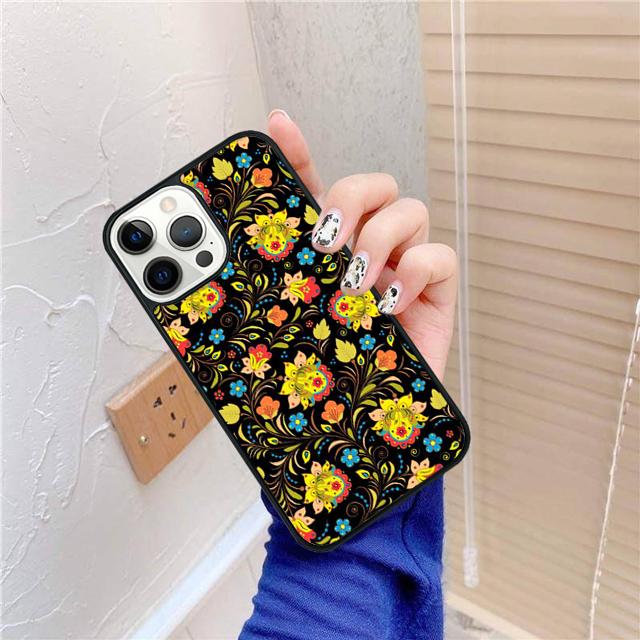 Khokhloma Russian Pattern Flower Cover For iPhone 17 Air 15 16 14 13 12 Pro Max 11 Pro Max Plus Phone Case Coque