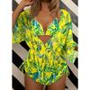 Women Sexy European Style Mesh Printed Three Piece Split Bikini Swimsuit