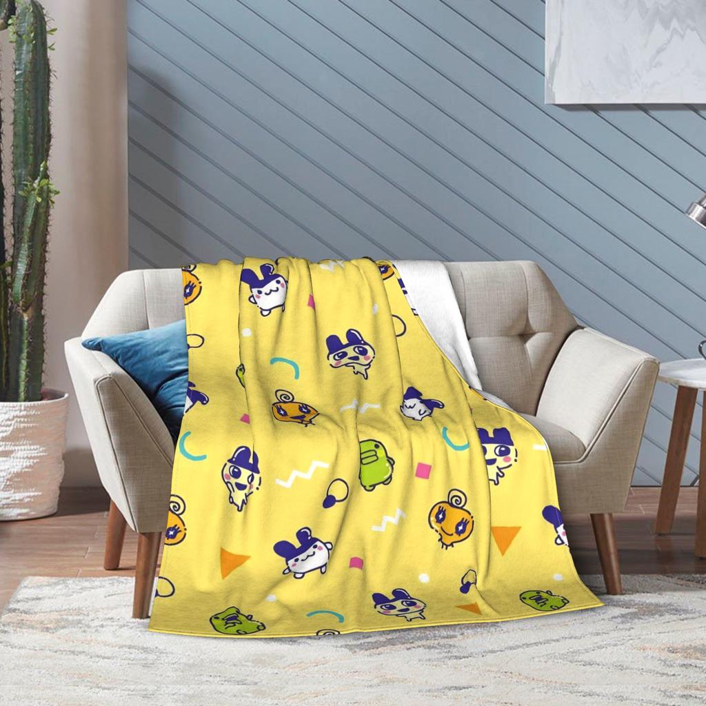 Cartoon Tamagotchis Blankets Flannel Vintage Breathable Throw Blanket for Chair Covering Sofa Autumn/Winter