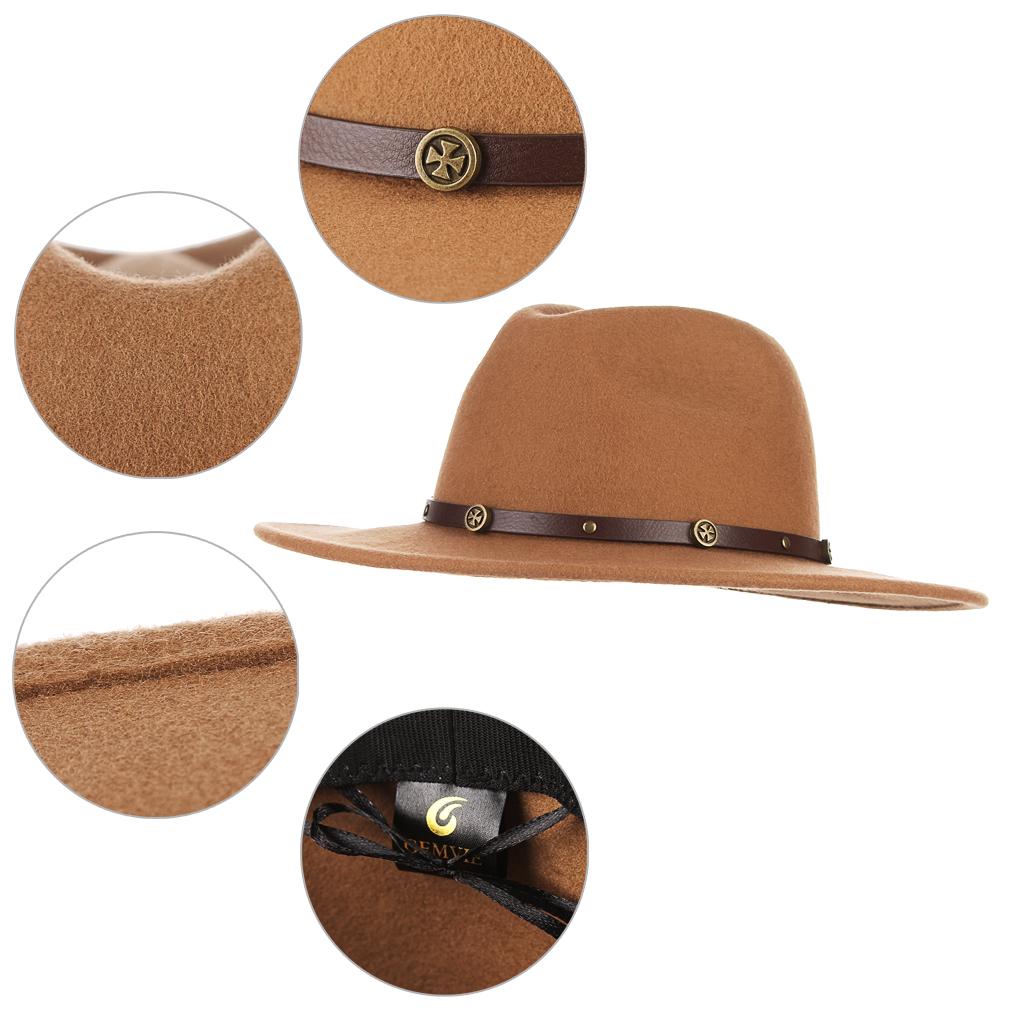 Women Men Wool Fedora Hat with Leather 