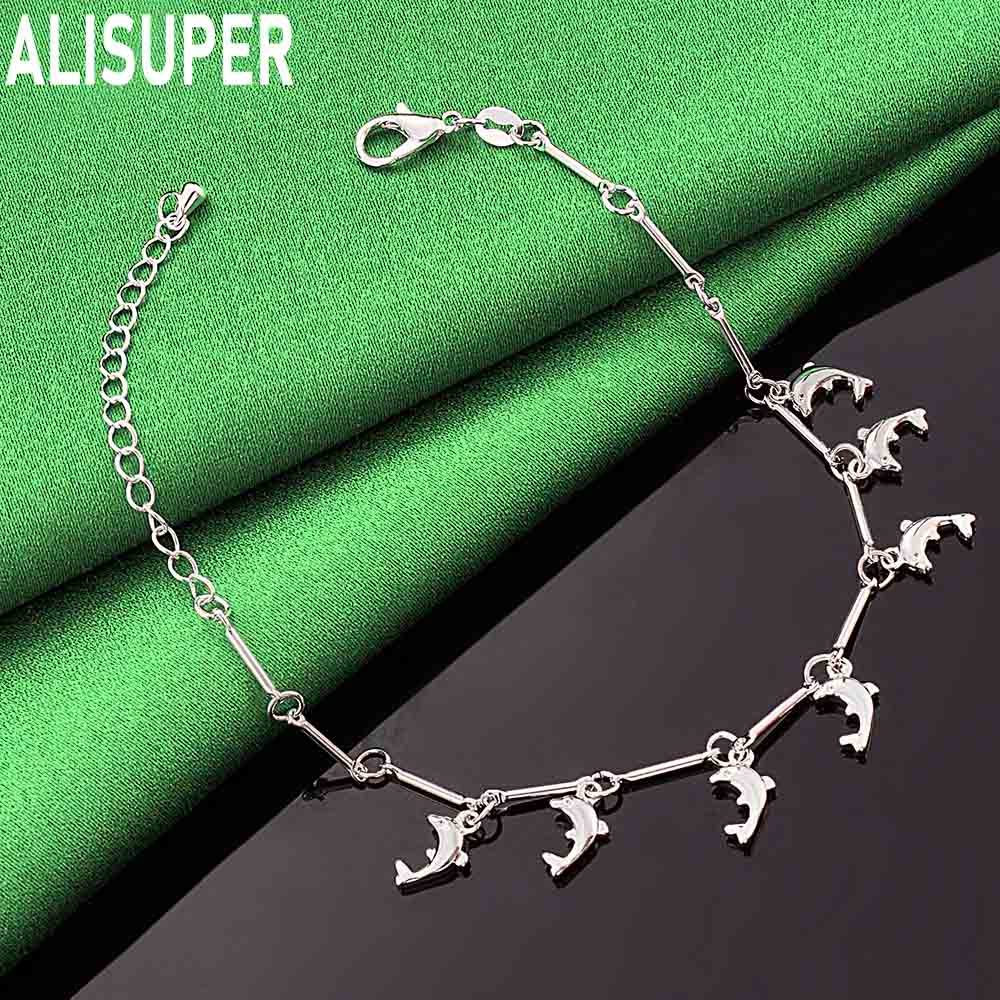 925 Sterling Silber Süßes und Vielseitiges Delfin Dünnes Armband - Bankett Geschenk Schmuck