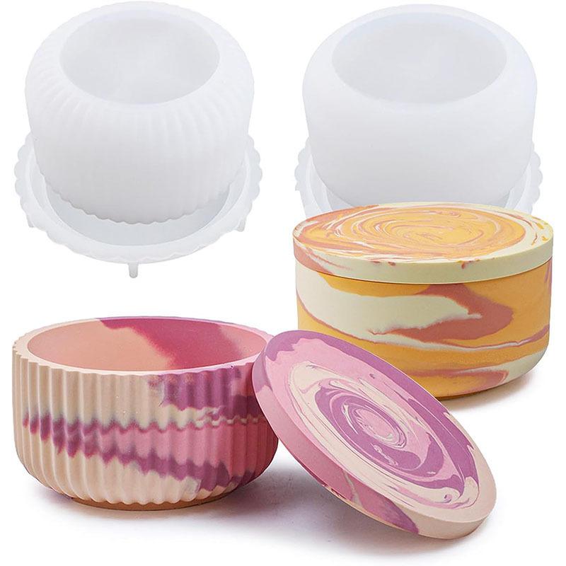 4PCS DIY Gypsum Cement Gypsum Candle Cup Smooth Surface with Cover Flower Face Cover Mirror Silicone Mold Creative Ornament