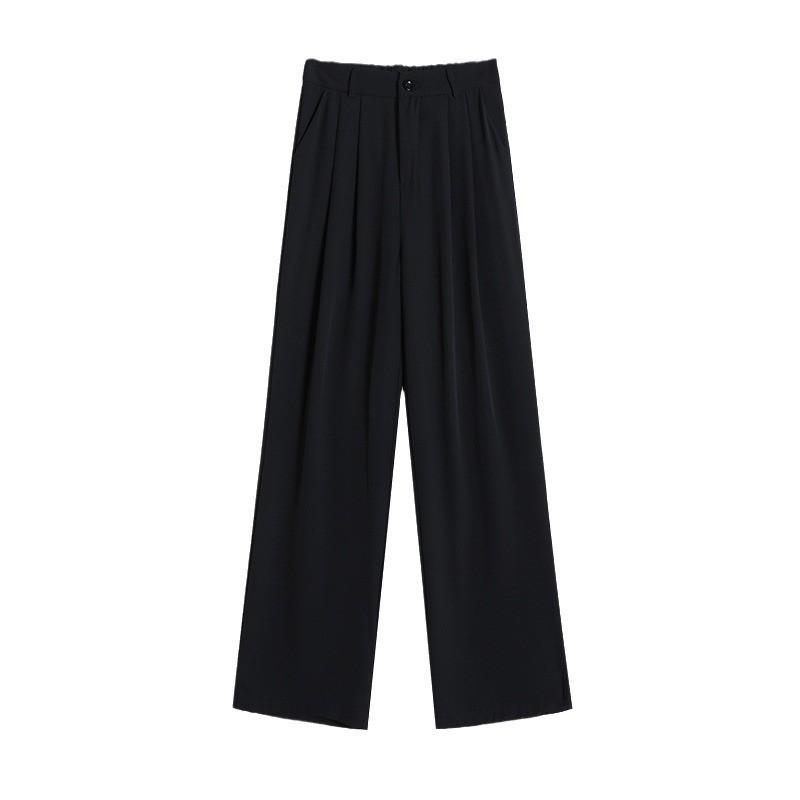 Womens White Ice Silk Wide Leg Pants High Waist Loose Fit Casual Trousers Petite Regular