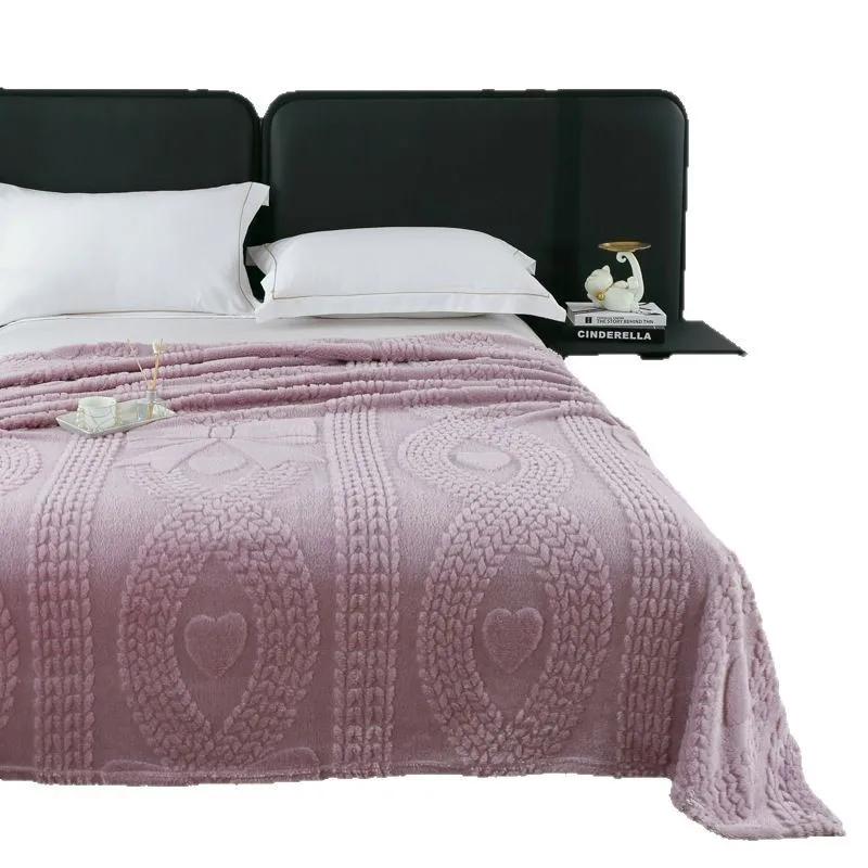 Double Sided Luxury Jacquard Fleece Blanket Extra Thick Warm Office Nap Blanket Solid Color Blanket for Home Travel