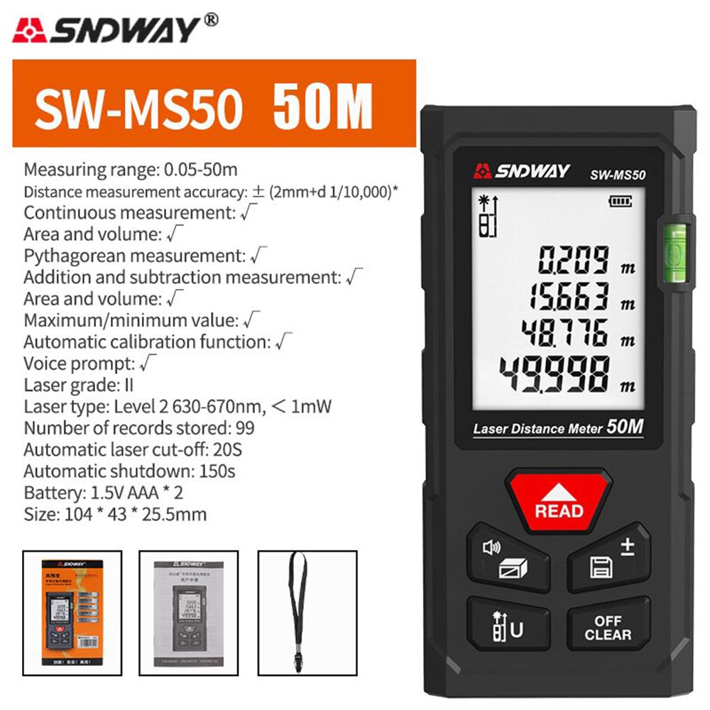 

SNDWAY Laser Distance Meter Rangefinder Digital Tape Measure Distance Area Volume Professional Range Finder Laser Measuring Tool SW-MS50