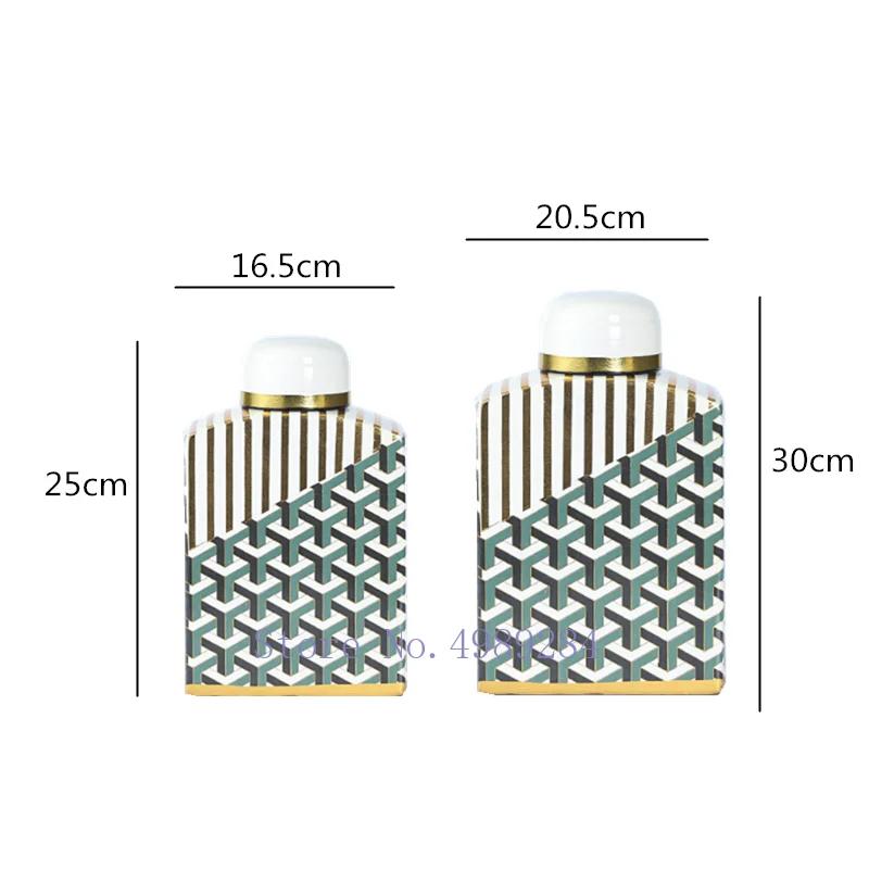 Tarro Cuadrado de Cerámica con Tapa Jarrón Geometría Artesanía Mobiliario Dorado Retro Tarro Decorativo de Cerámica Decoración del Hogar Jarrones