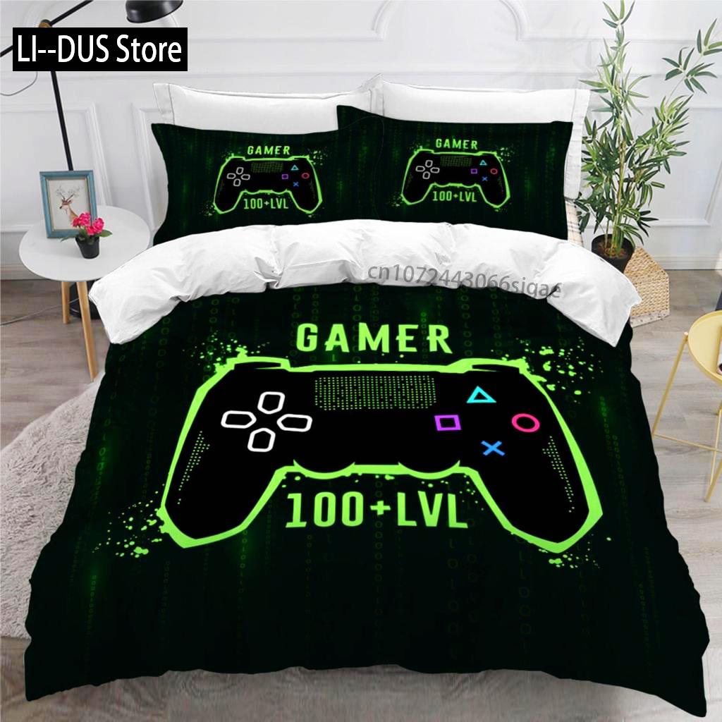 Spelarduvetäcke Set För Pojkar Spelbäddset För Tonåringar Videospel Täckesöverdrag Playstation King Size 2/3 delar Påslakan