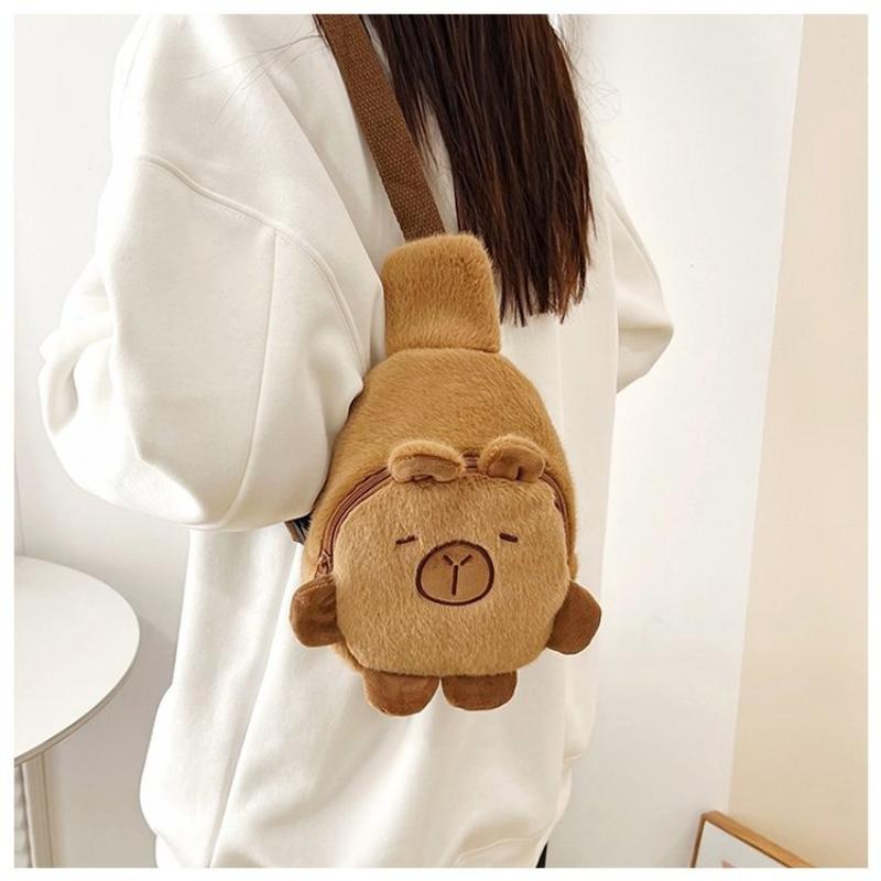 Borsa a Spalla Peluche Capibara Kawaii Giornaliera All-in-one Custodia Cartone Animato Carino Morbida Marsupio Petto ll Borsa per Telefono Regali Invernali per Studente