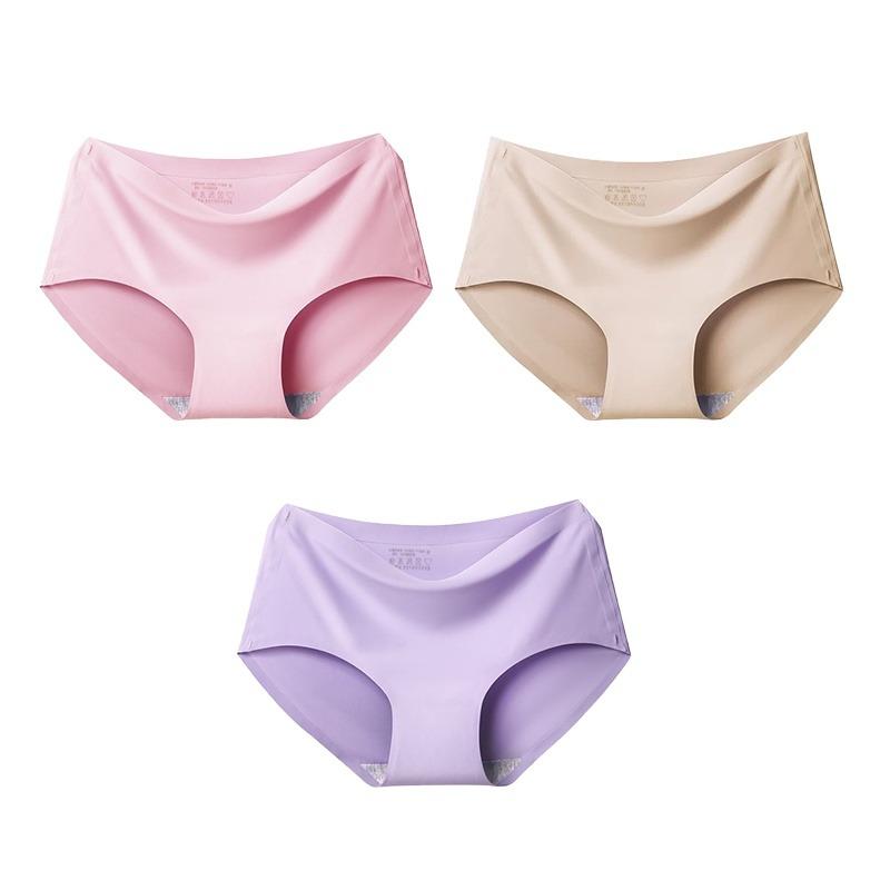 3pcs Sexy Women Panties Ice Silk Seamless Underwear Girl Lingerie Breathable Comfort Briefs Large Size Panties Women Underpant