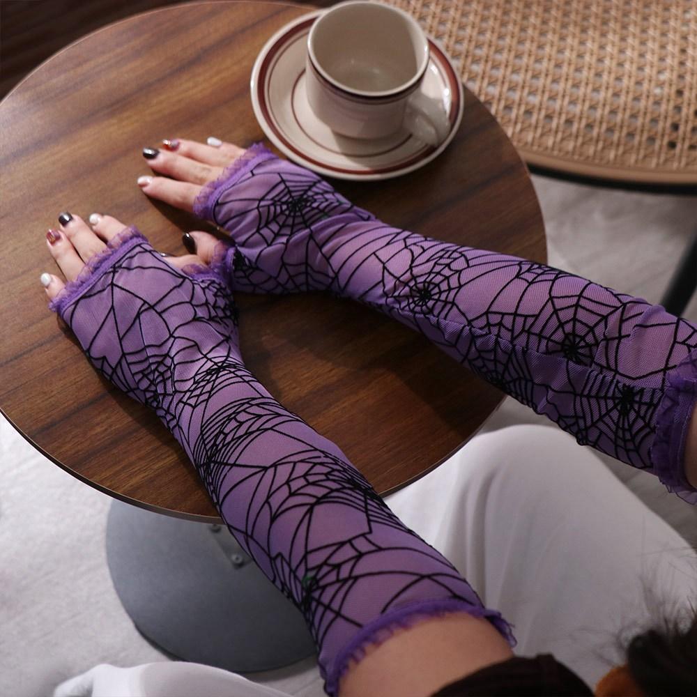 Gothic Halloween Gloves Thin Mesh Mitten Fancy Spider Web Gloves Cosplay