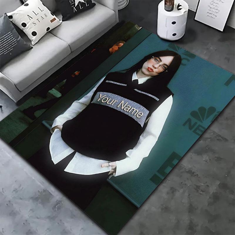 Billie Eilish Benutzerdefinierter Namens-Teppich für Wohnzimmer, Schlafzimmer, Zuhause, Sofadekoration, Rutschfeste Bodenmatte für Kinder