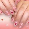 Spring/Summer Almond Nail Art: Sweet Strawberry Pink with Bows, 24 Detachable Pieces for a Fairer Look