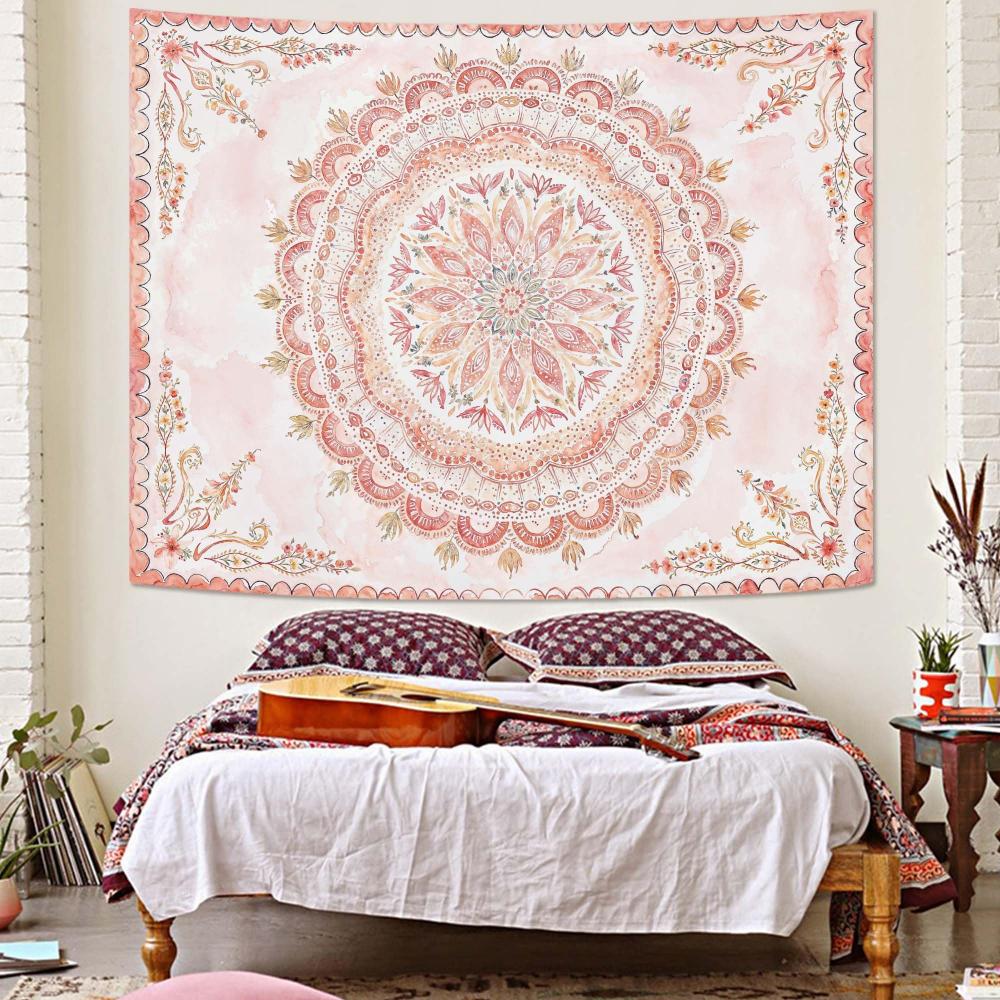 VIKAMA Bohemian Floral Mandala Tapestry Aesthetic Watercolour Hippie Bedroom Living Room Dormitory Hanging Cloth Home Decor