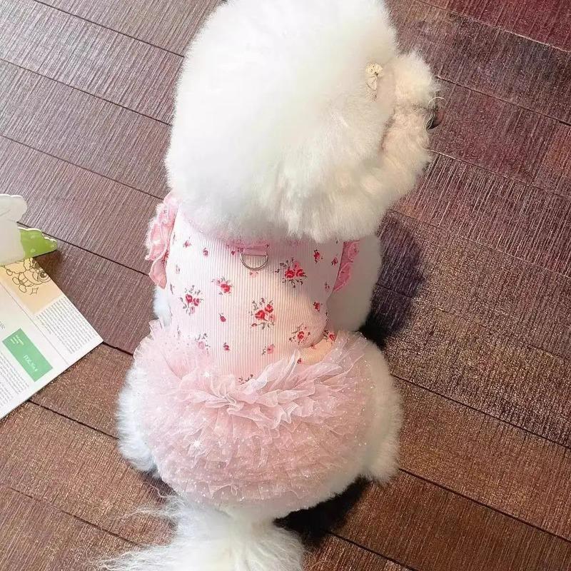 New Pet Clothes Thin Dog Summer Cat Dog Clothes Skirt Lace Floral Pieces Breathable Skin Friendly Dog Teddy Beard Corgi