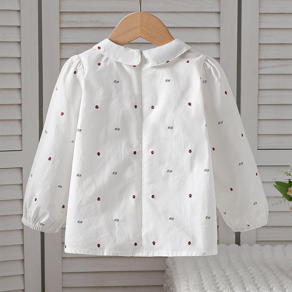 Girls White Shirt 100% Cotton Long Sleeve Top Peter Pan Collar Blouse with Bow Decor Casual School Shirt for Kids 2-8 Years