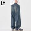 Izzue IT Men's American High Street Retro Loose Straight-Leg Jeans