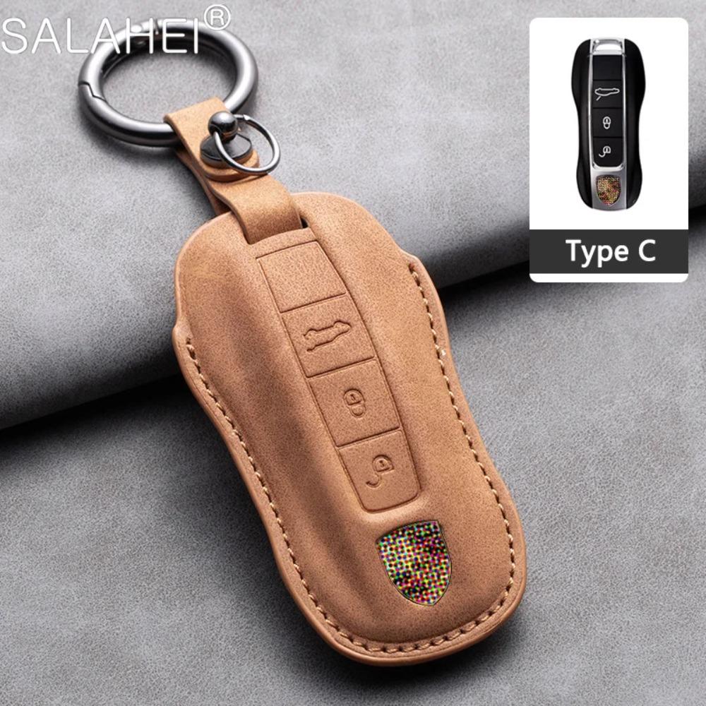 Leather Car Key Cover Case Shell Bag for Porsche Panamera Carman Macann Bobst Cayenne 911 981 991 970 996 Keychain Accessories