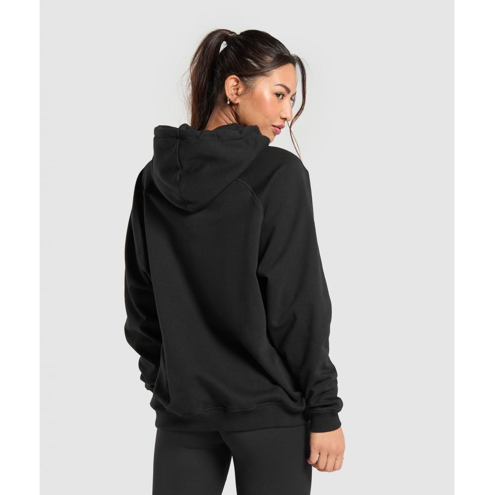 Gymshark Sudadera con capucha de entrenamiento de gran tamaño de forro polar negra B5a7n Bb2j