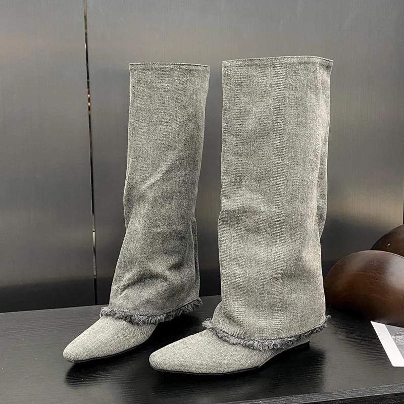 Fashion Eilyken Street Style Winter Pointed Toe Women Knee High Boots Design Wedges Heels Long Booties Female Shoes Zapatos Mujer