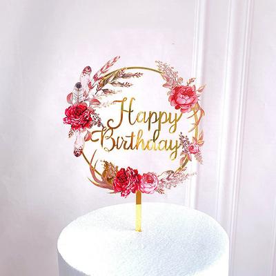1 pieza Flor color impresa para tarta Happybirthday fiesta de cumpleaños decoración de postre baby Shower